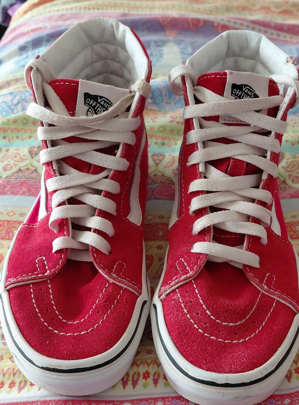 Vans Kids Red and White High-Top Sneakers